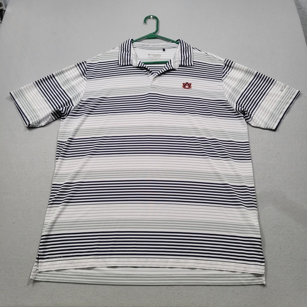 Columbia Golf Auburn Tigers Polo Shirt Mens 2XL Blue White Striped Omni-Wick